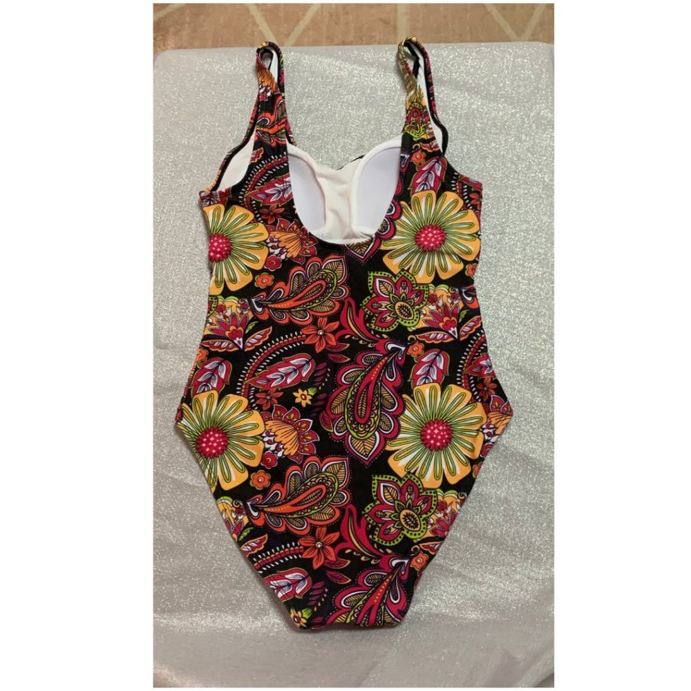 Psychedelic Floral Paisley One-Piece Swimsuit – Retro Boho Print Size M - Picture 5 of 9